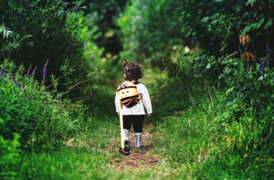 Kind geht im Wald spezieren